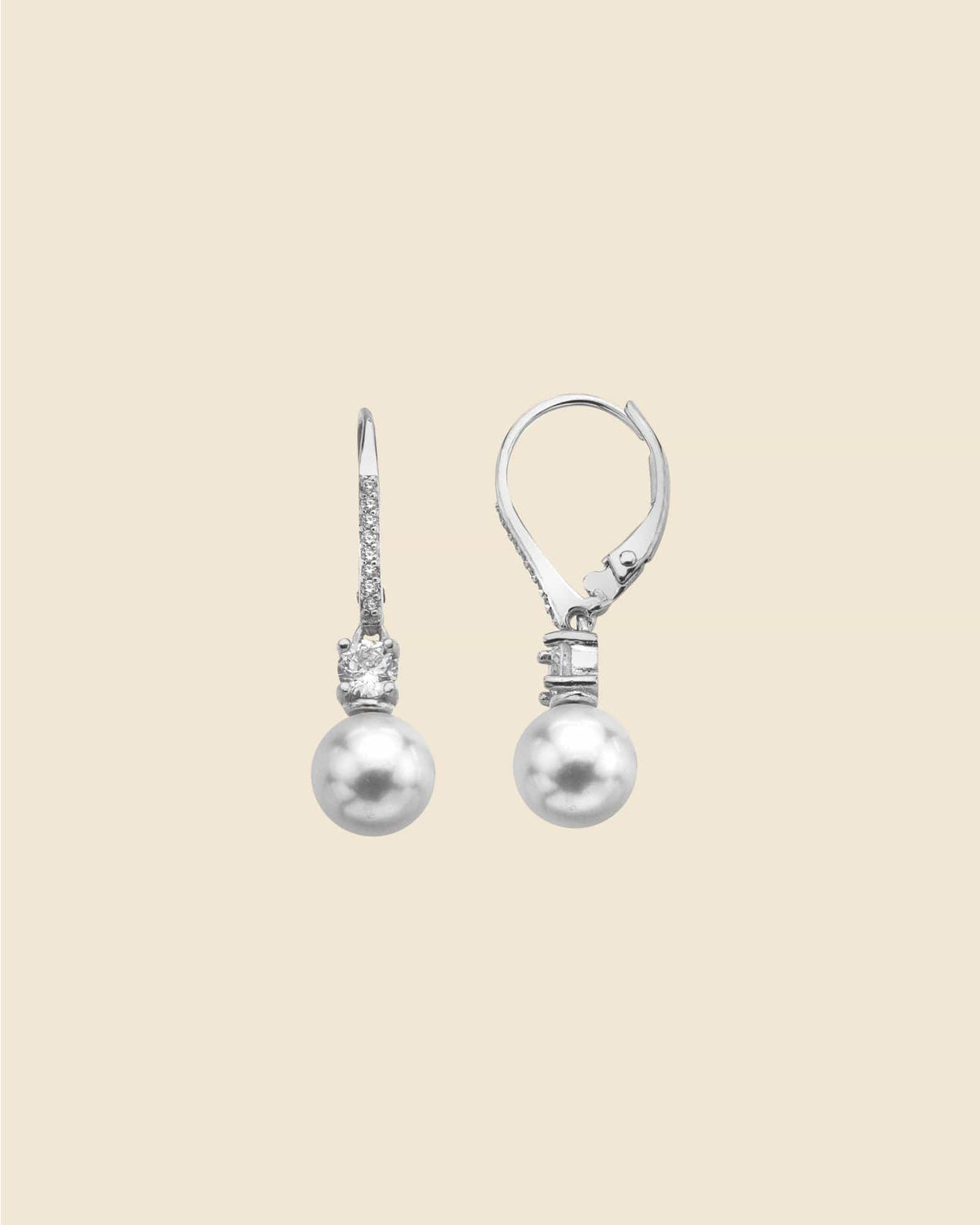 Sterling Silver and Faux Pearl Elegant French Clasp Earrings