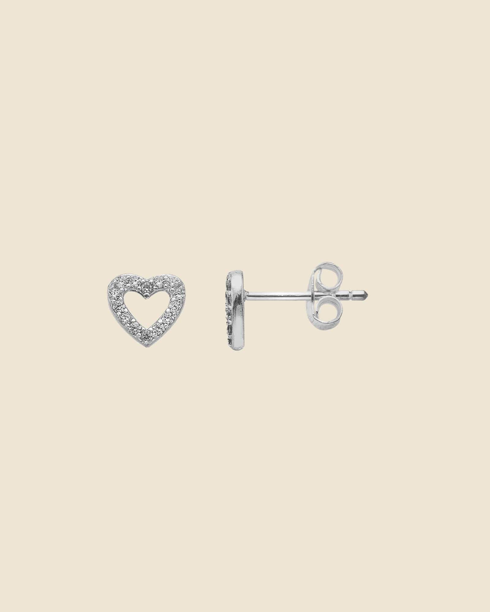 Sterling Silver and Cubic Zirconia Open Heart Studs