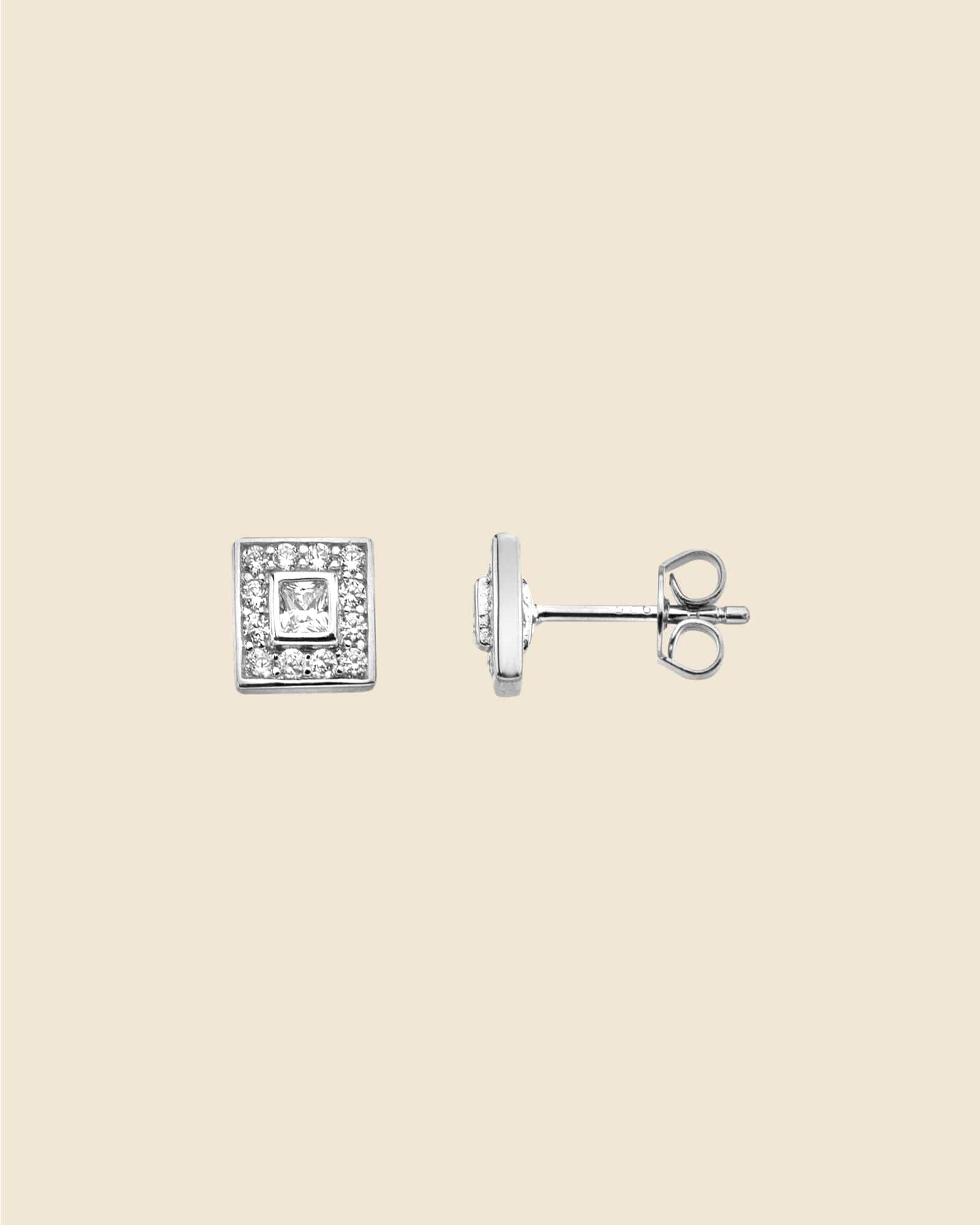 Sterling Silver and Cubic Zirconia Art Deco Square Set Studs