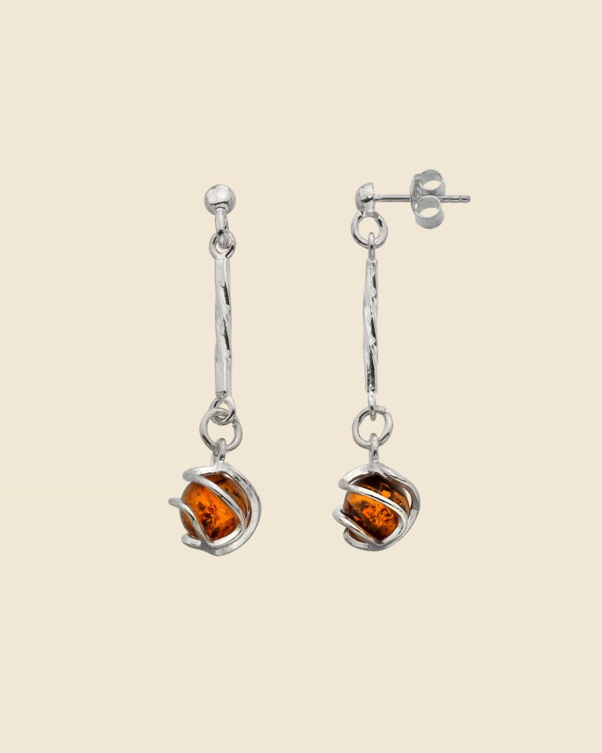 Sterling Silver and Caged Amber Drops