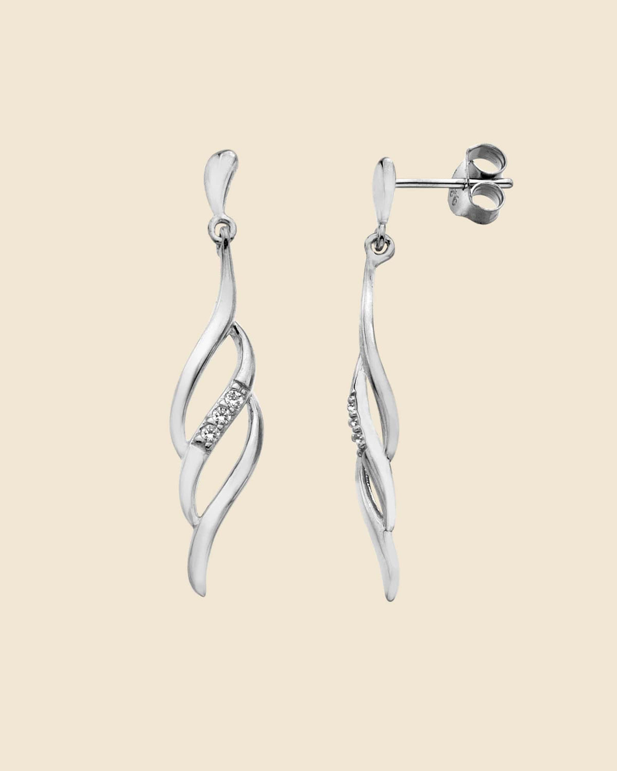 Sterling Silver and Cubic Zirconia Triple Wave Earrings