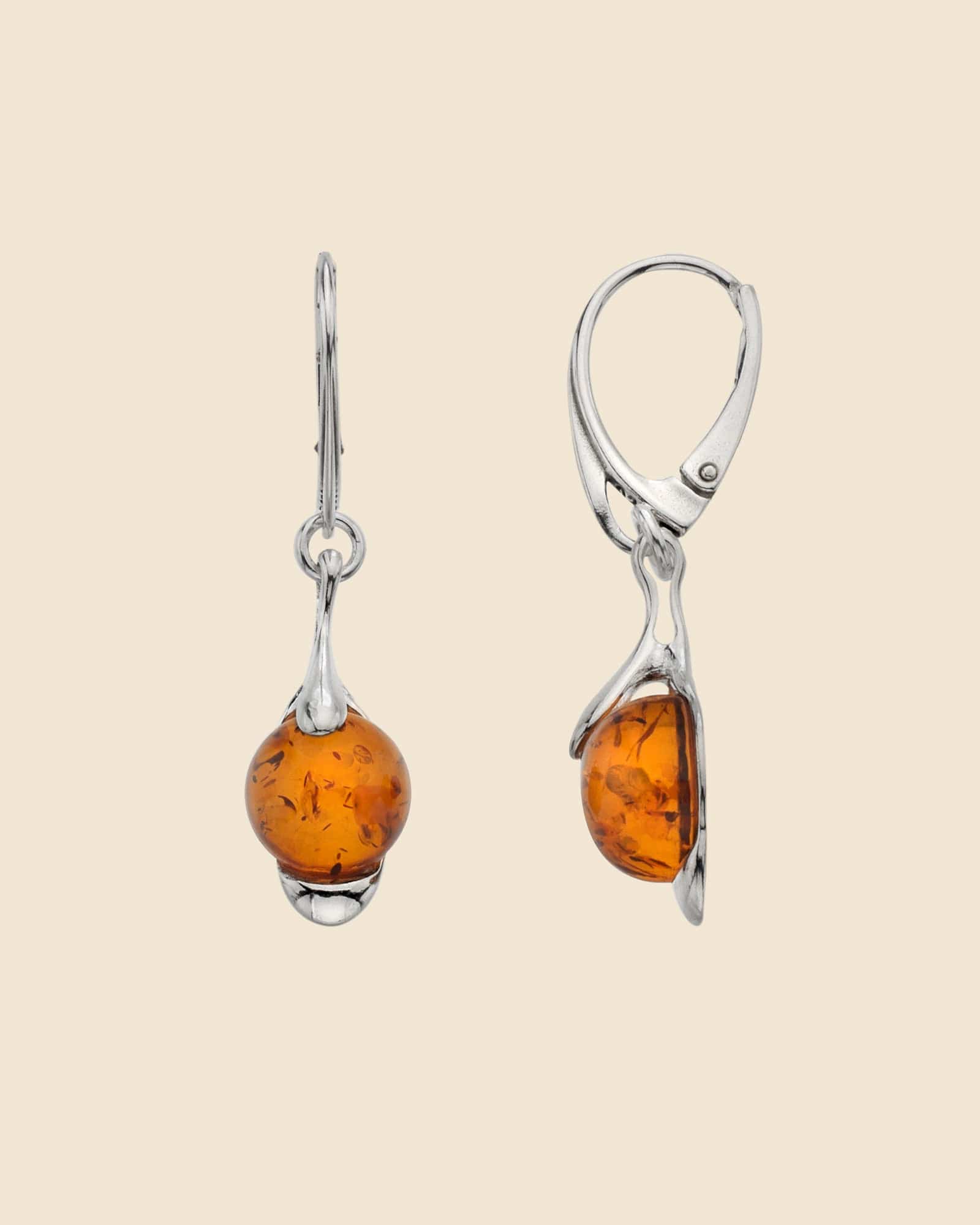 Sterling Silver and Amber Fancy Clasp Earrings