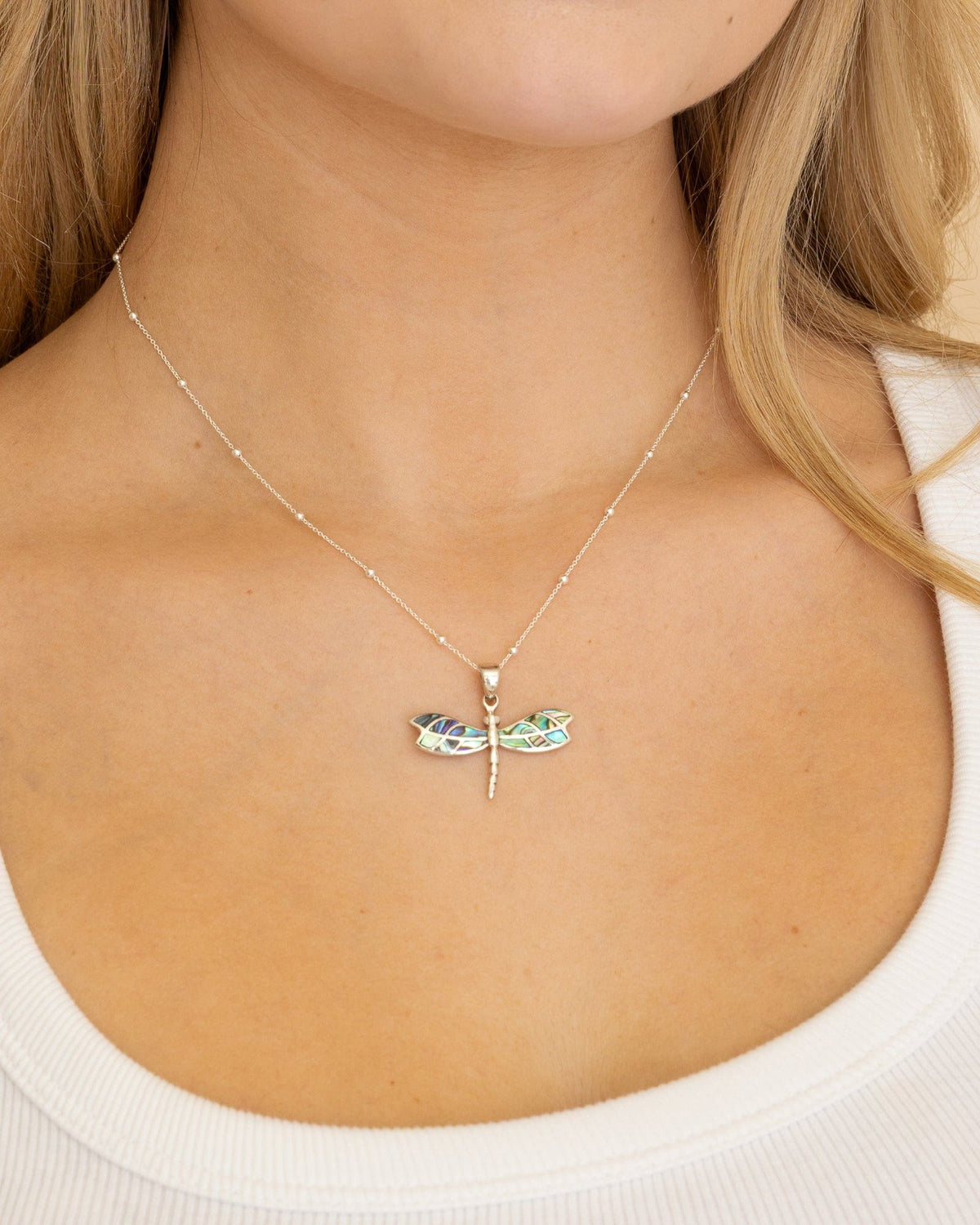 Sterling Silver and Paua Shell Dragonfly Pendant
