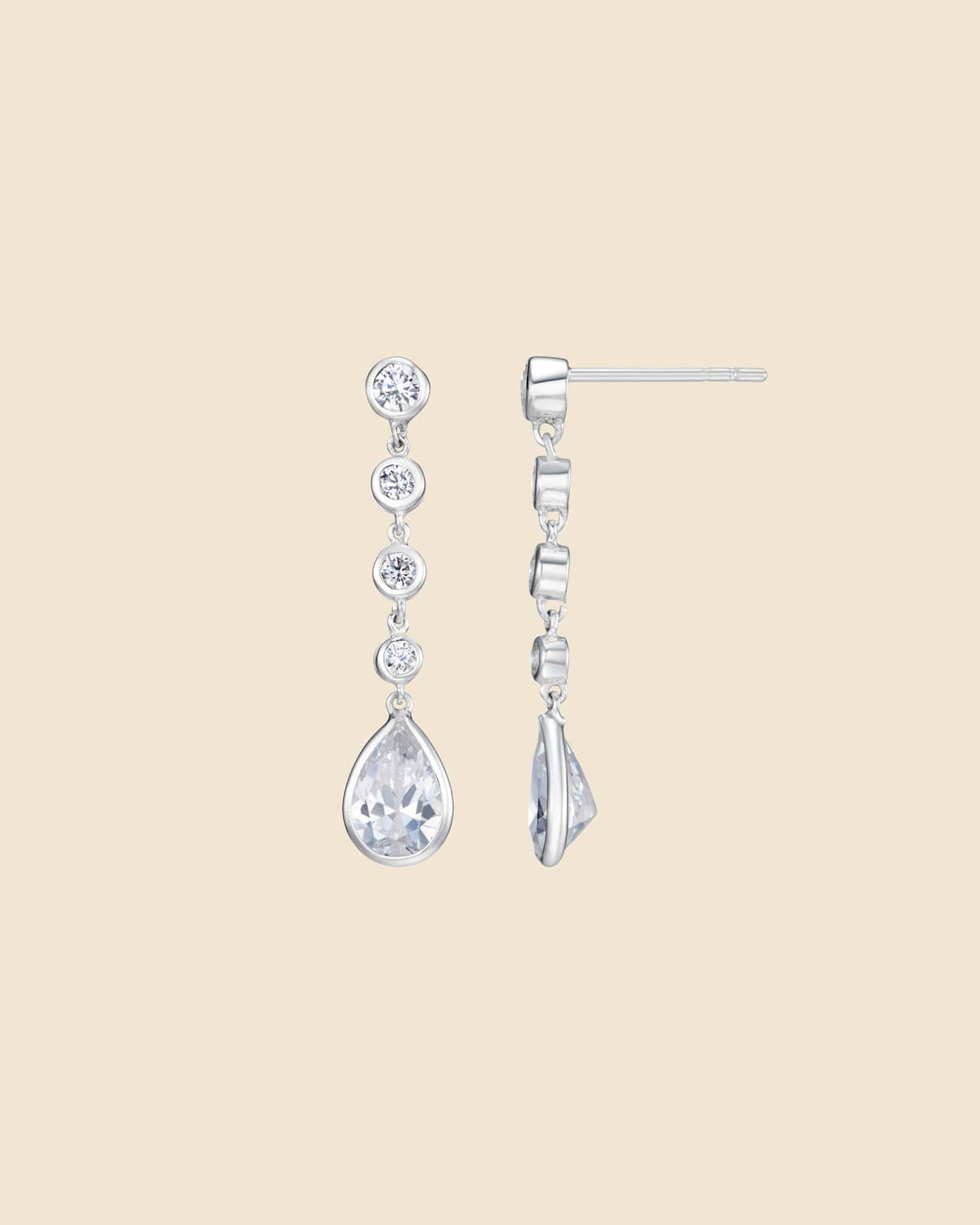 Sterling Silver and Cubic Zirconia Teardrop Drop Earrings