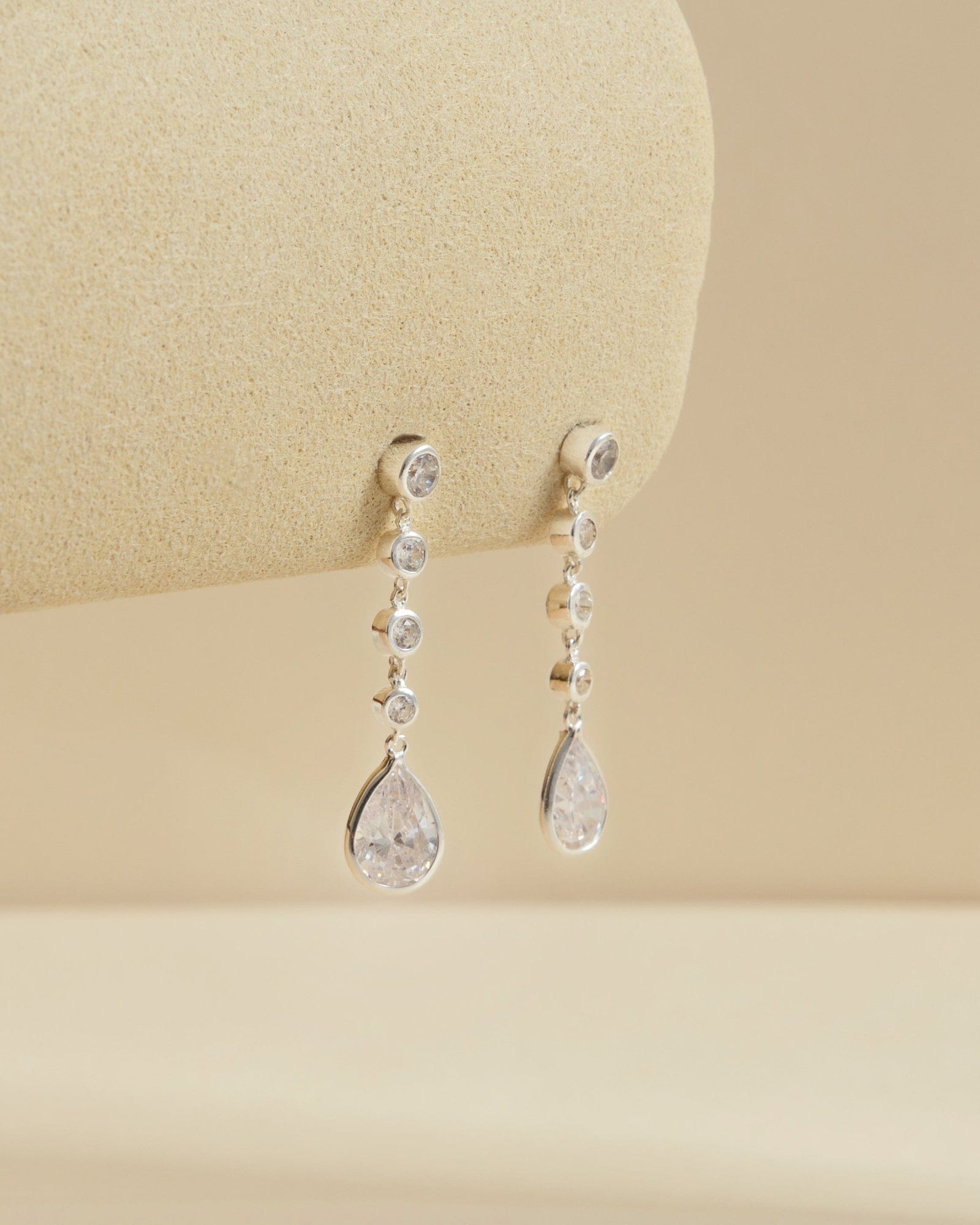 Sterling Silver and Cubic Zirconia Teardrop Drop Earrings