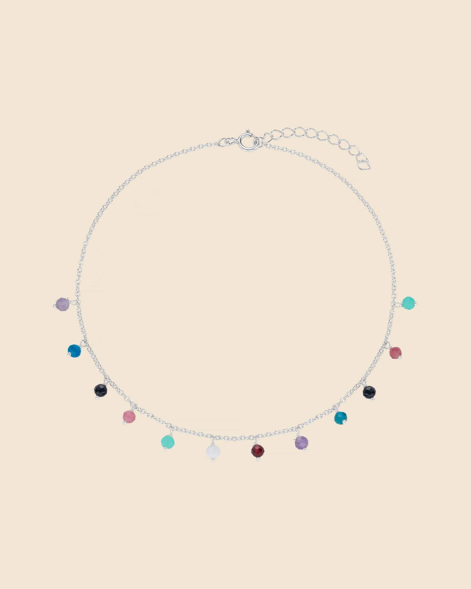 Sterling Silver and Gemstone Tassel Anklet