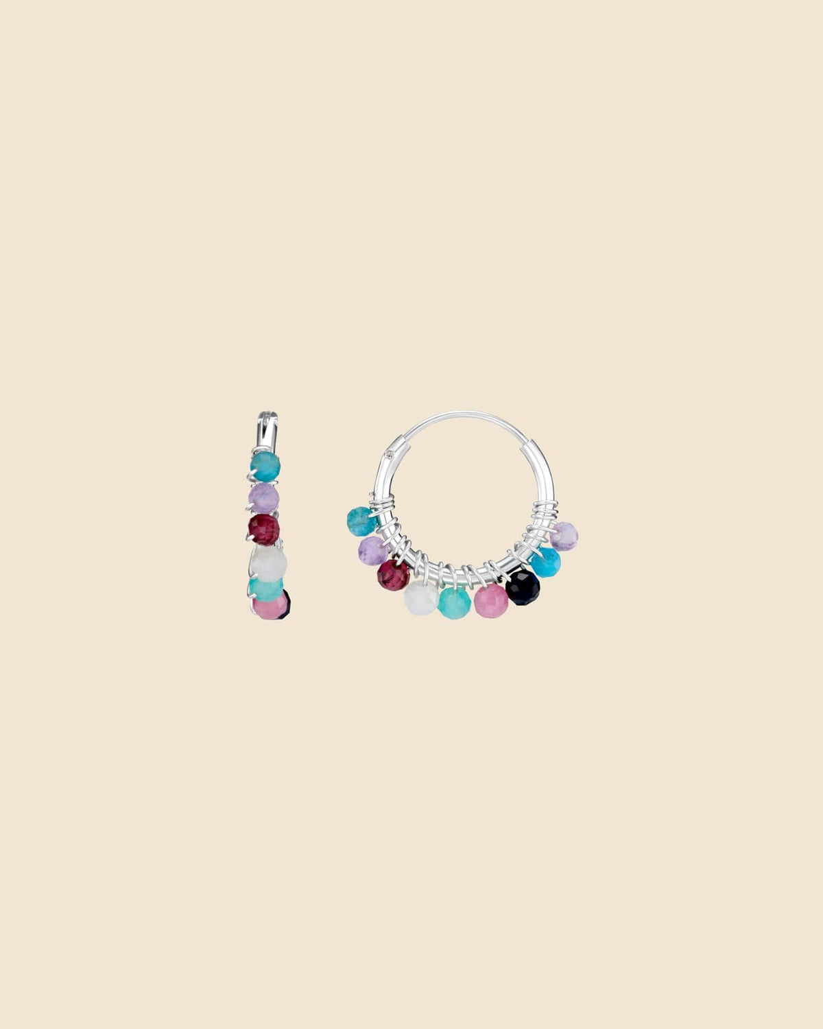 Sterling Silver and Gemstone Mini Tassel Hoops
