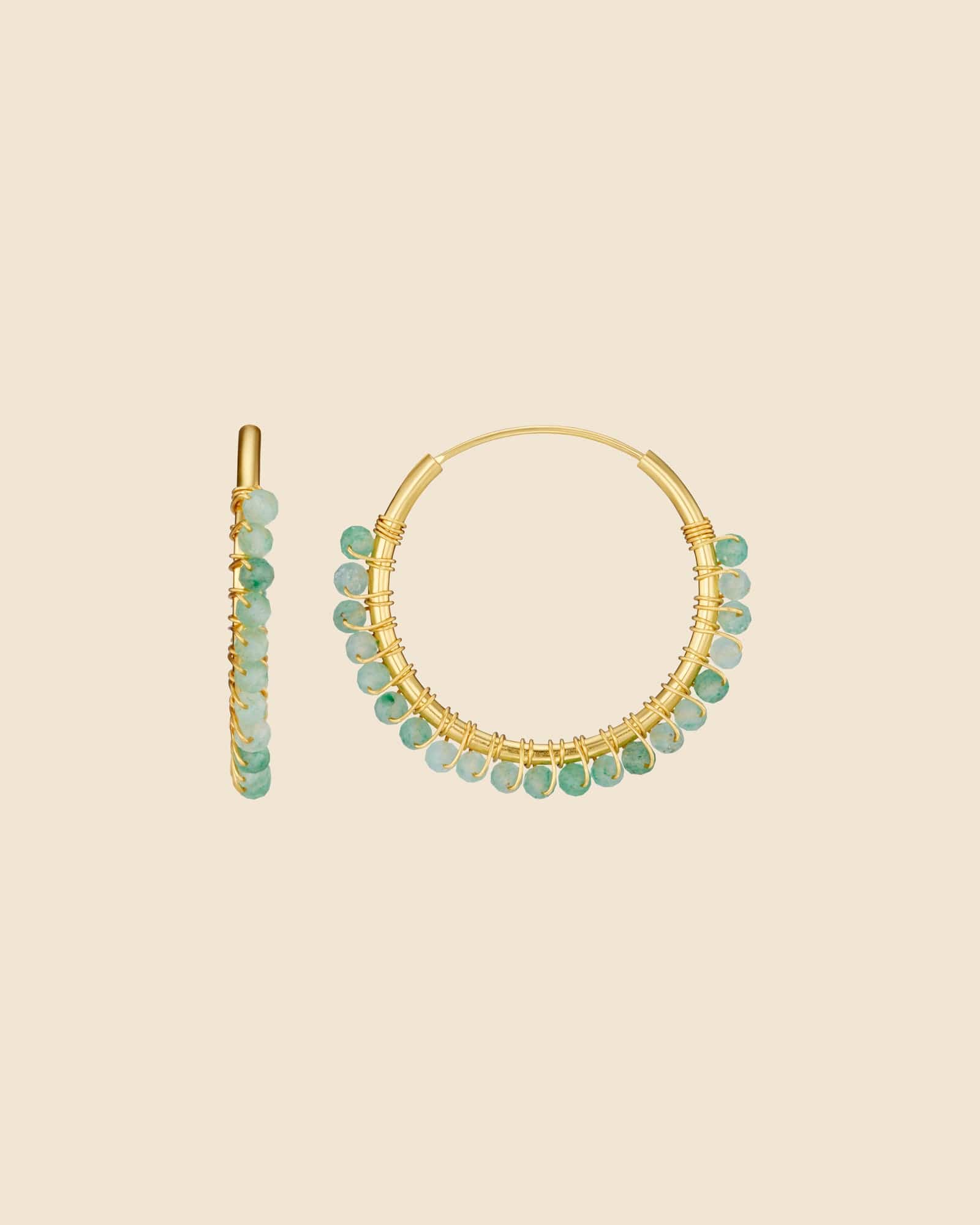Gold Plated Aventurine Tassel Hoops