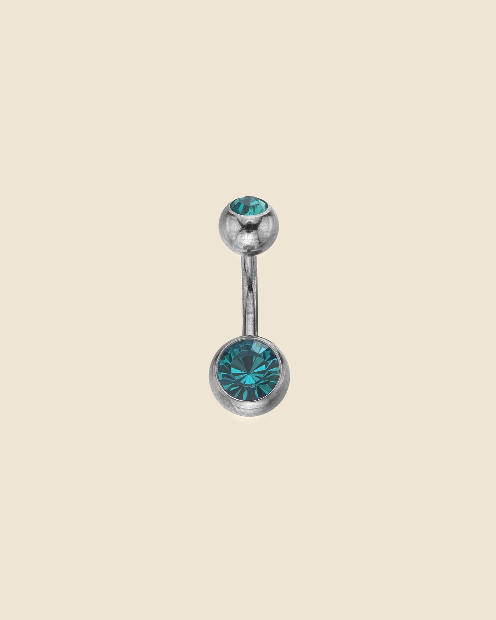 Surgical Steel Double Gem Set Simple Navel Bar