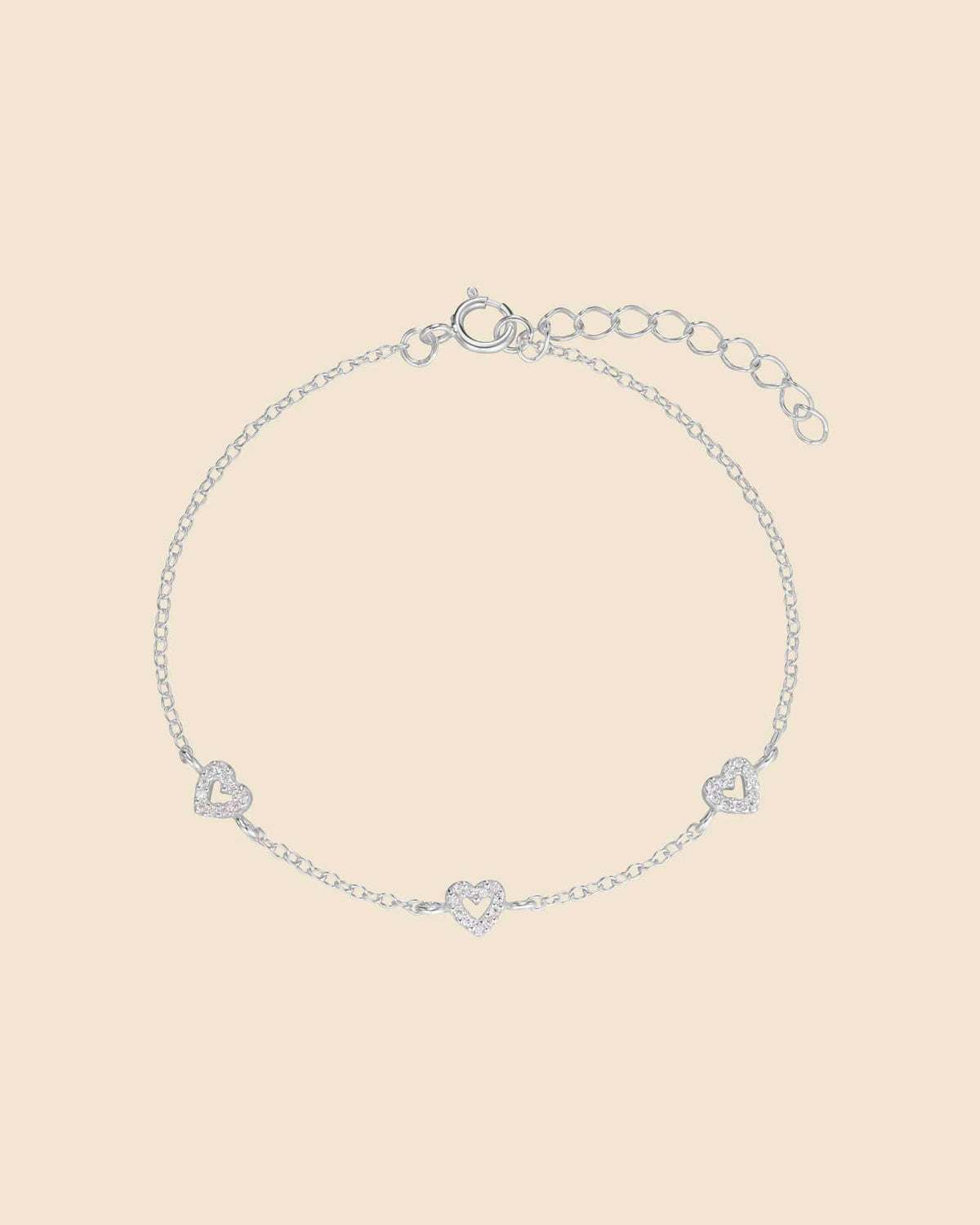 Sterling Silver and Cubic Zirconia Mini Sweetheart Trio Bracelet