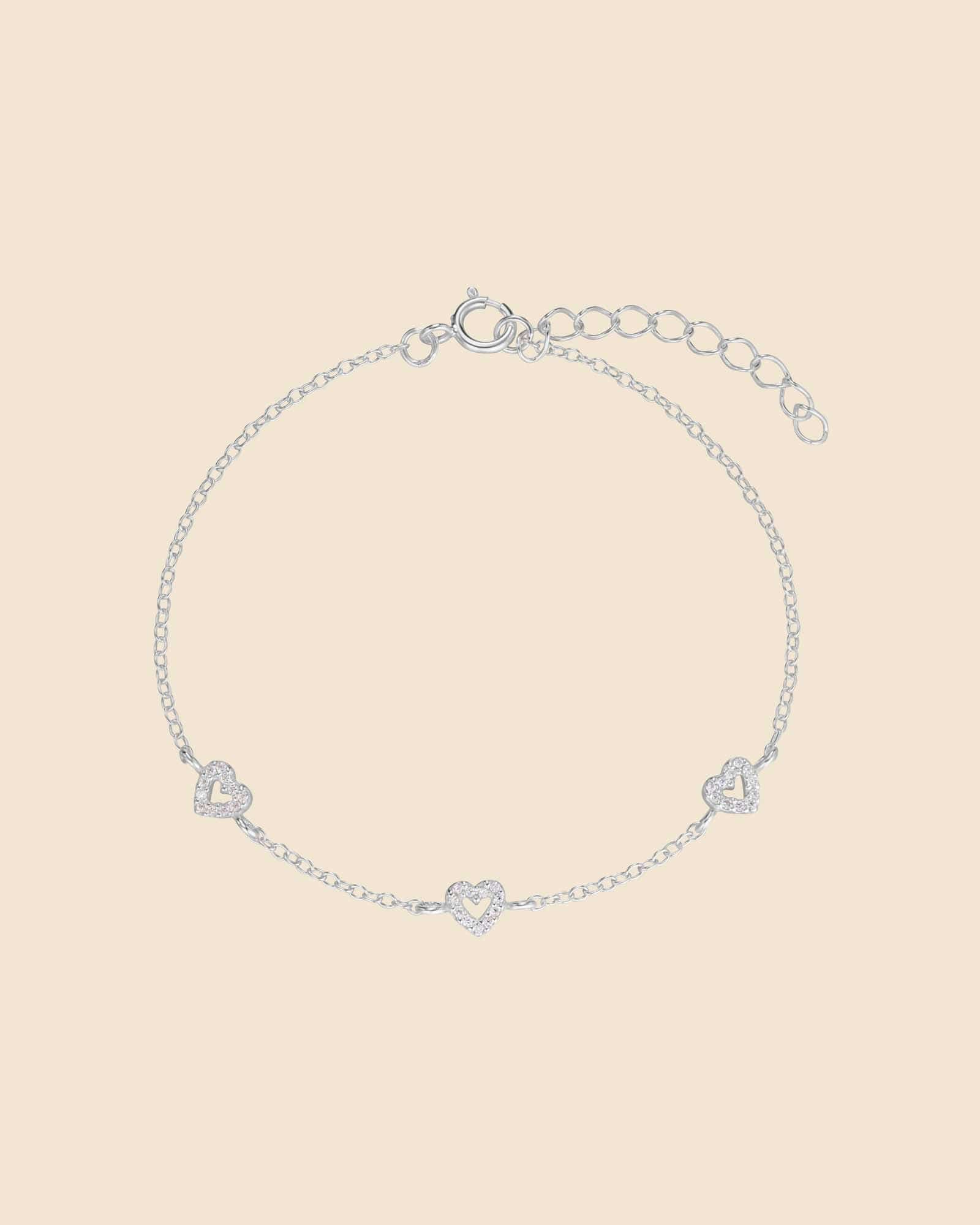 Sterling Silver and Cubic Zirconia Mini Sweetheart Trio Bracelet