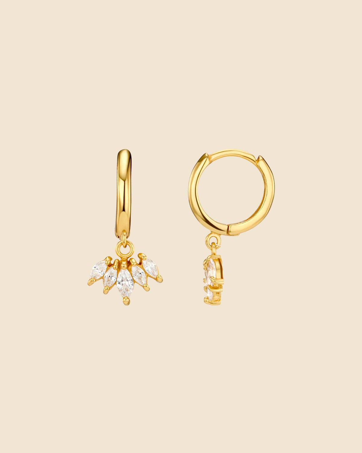 Gold Plated and Cubic Zirconia Marquise Fan Charm Hoops