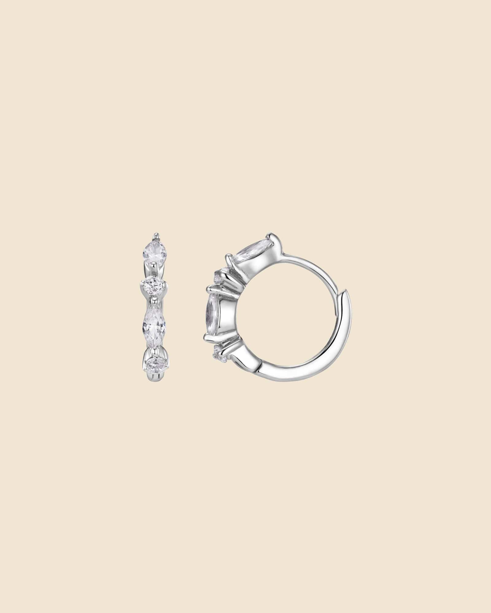 Sterling Silver and Cubic Zirconia Marquise Link Huggie Hoops