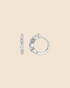 Sterling Silver and Cubic Zirconia Marquise Link Huggie Hoops