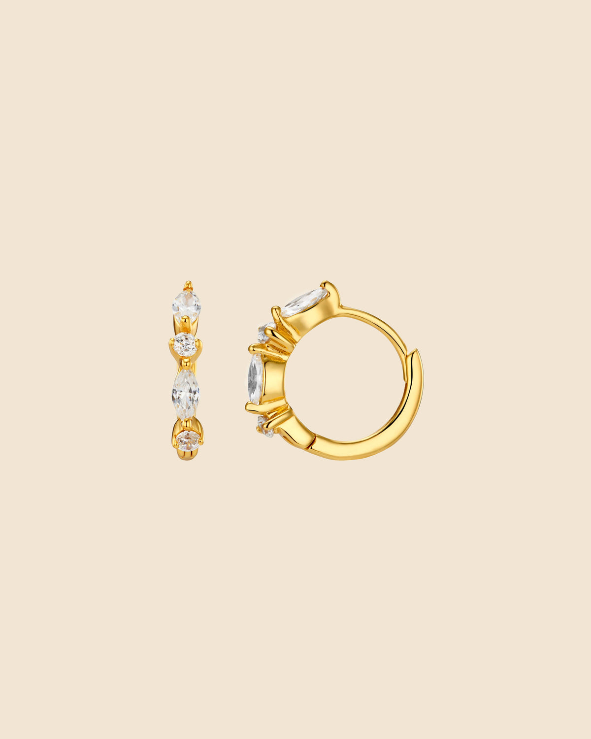 Gold Plated Cubic Zirconia Marquise Link Huggie Hoops