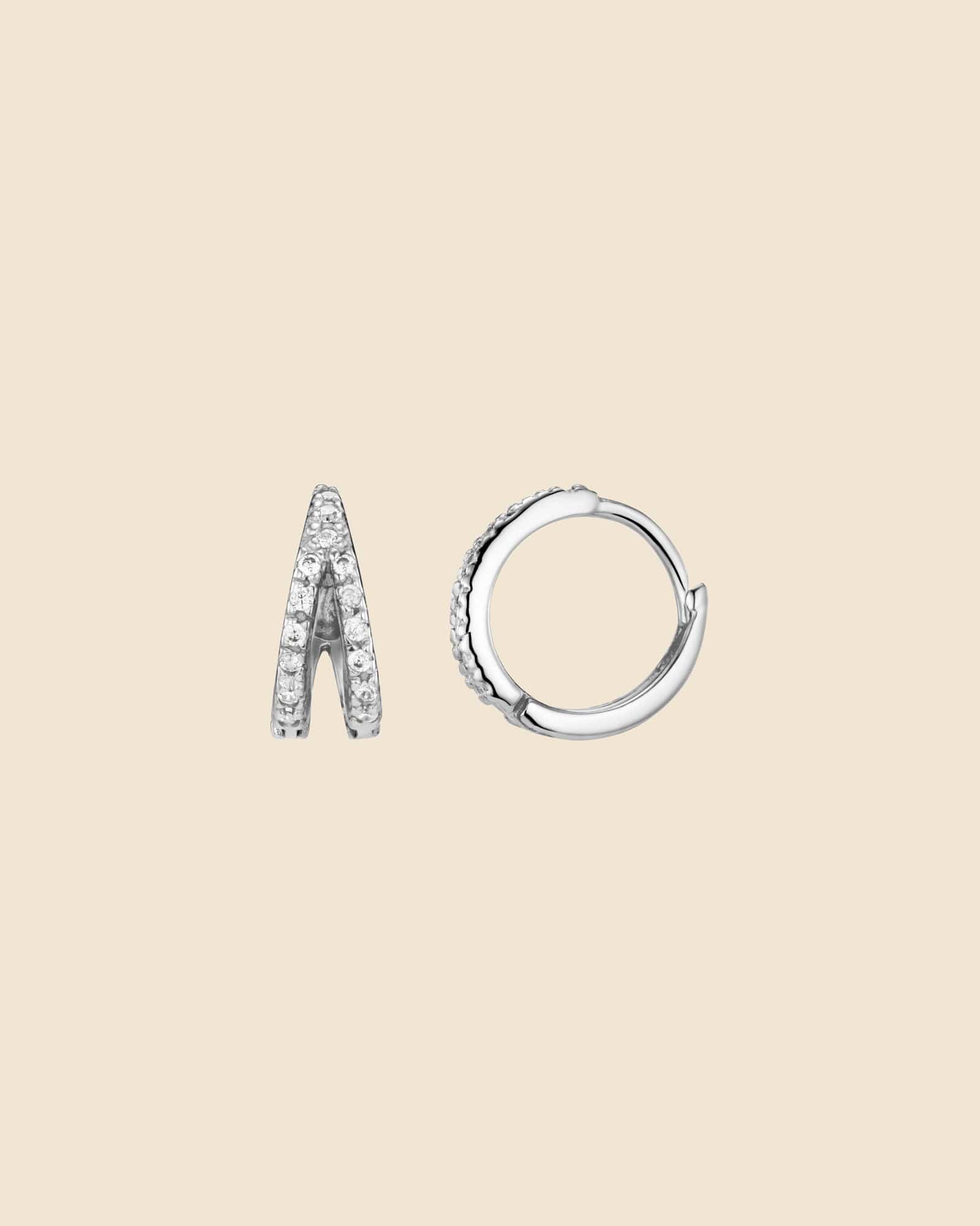 Sterling Silver and Cubic Zirconia Split Huggie Hoops