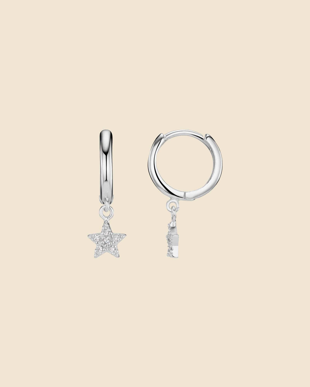 Sterling Silver and Cubic Zirconia Sparkle Star Charm hoops
