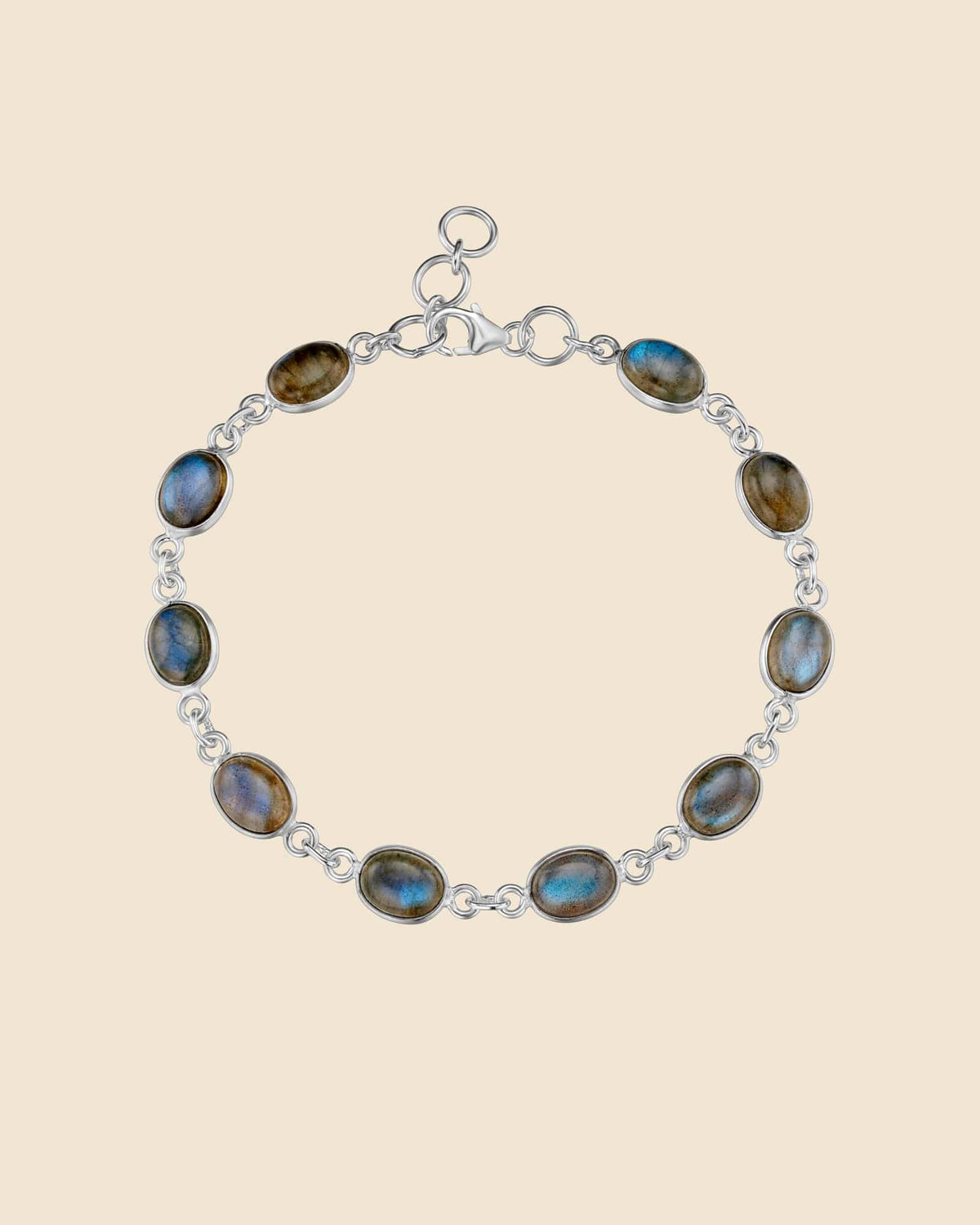 Sterling Silver Oval Gemstone Link Bracelet