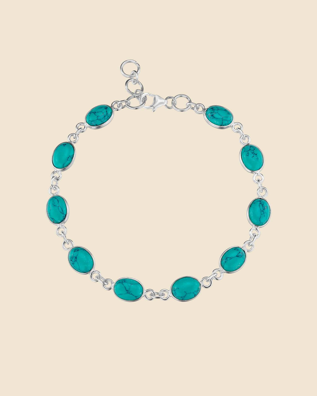 Sterling Silver Oval Gemstone Link Bracelet