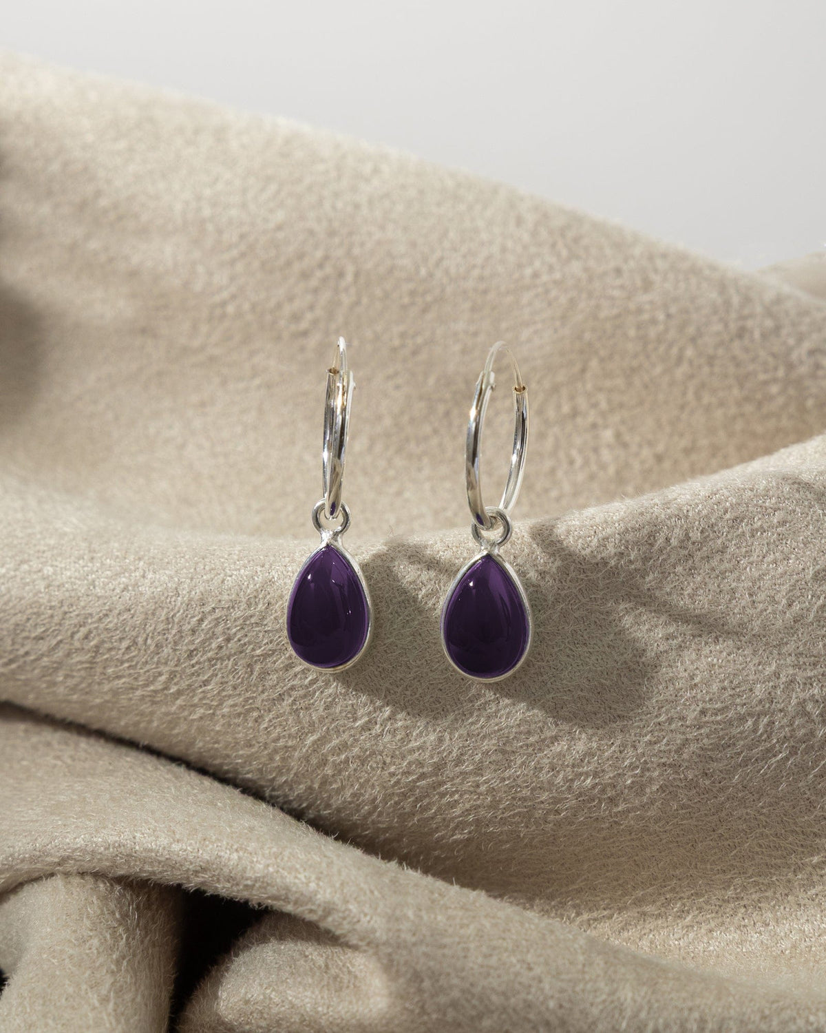 Sterling Silver Hoops with Gemstone Charm