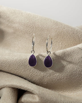 Sterling Silver Hoops with Gemstone Charm