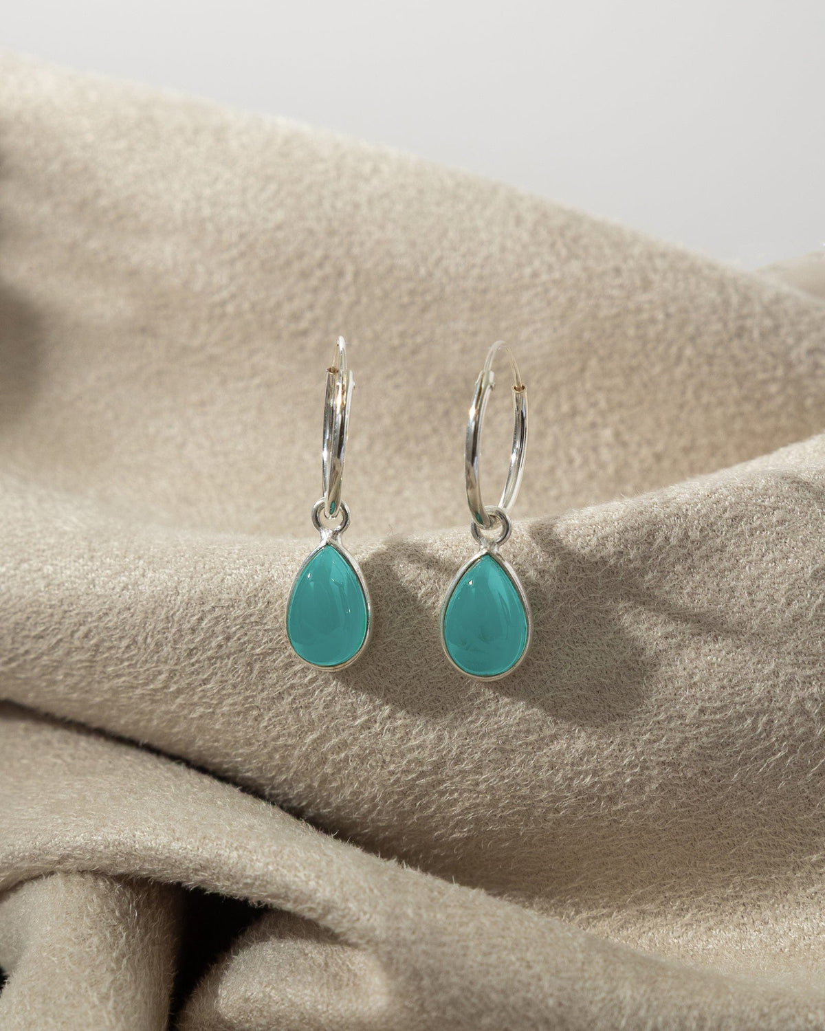 Sterling Silver Hoops with Gemstone Charm