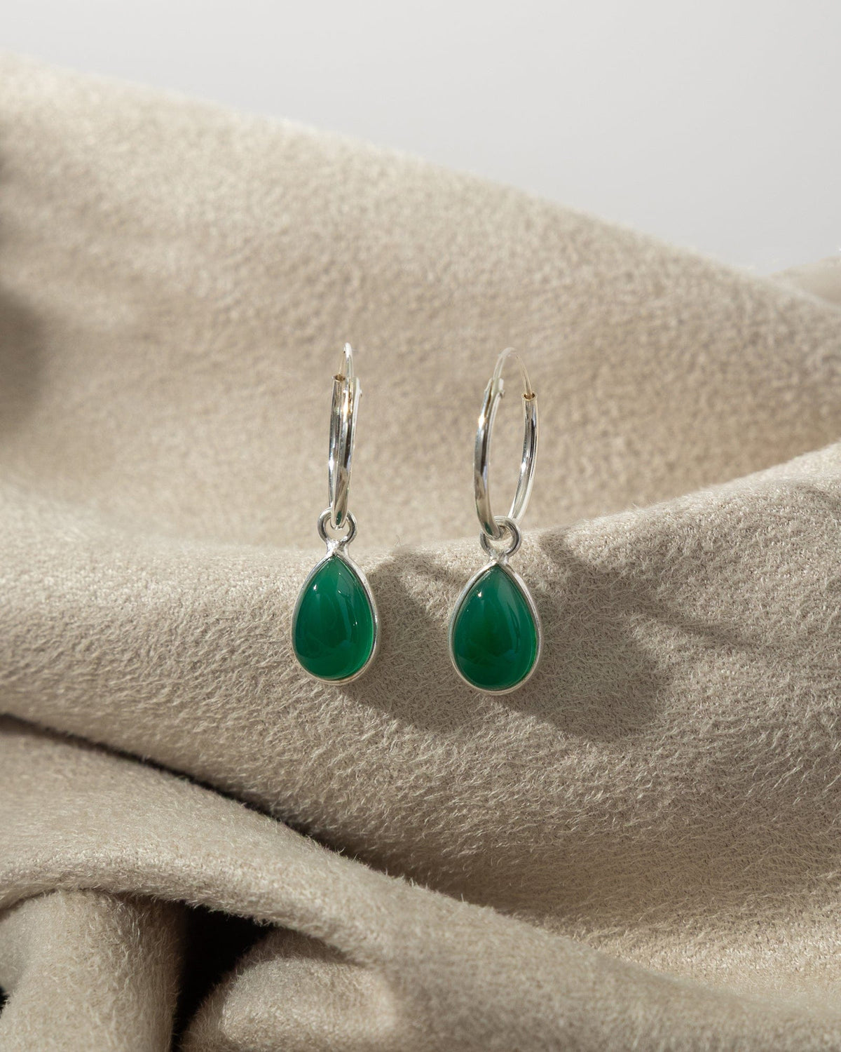 Sterling Silver Hoops with Gemstone Charm