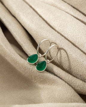Sterling Silver Hoops with Gemstone Charm