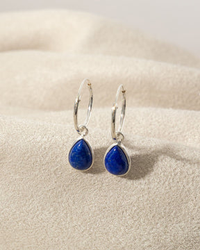 Sterling Silver Hoops with Gemstone Charm