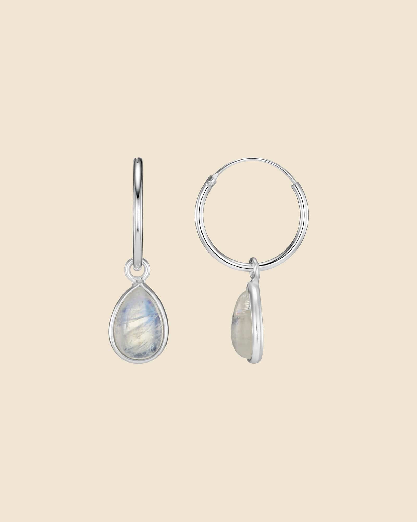 Sterling Silver Hoops with Gemstone Charm