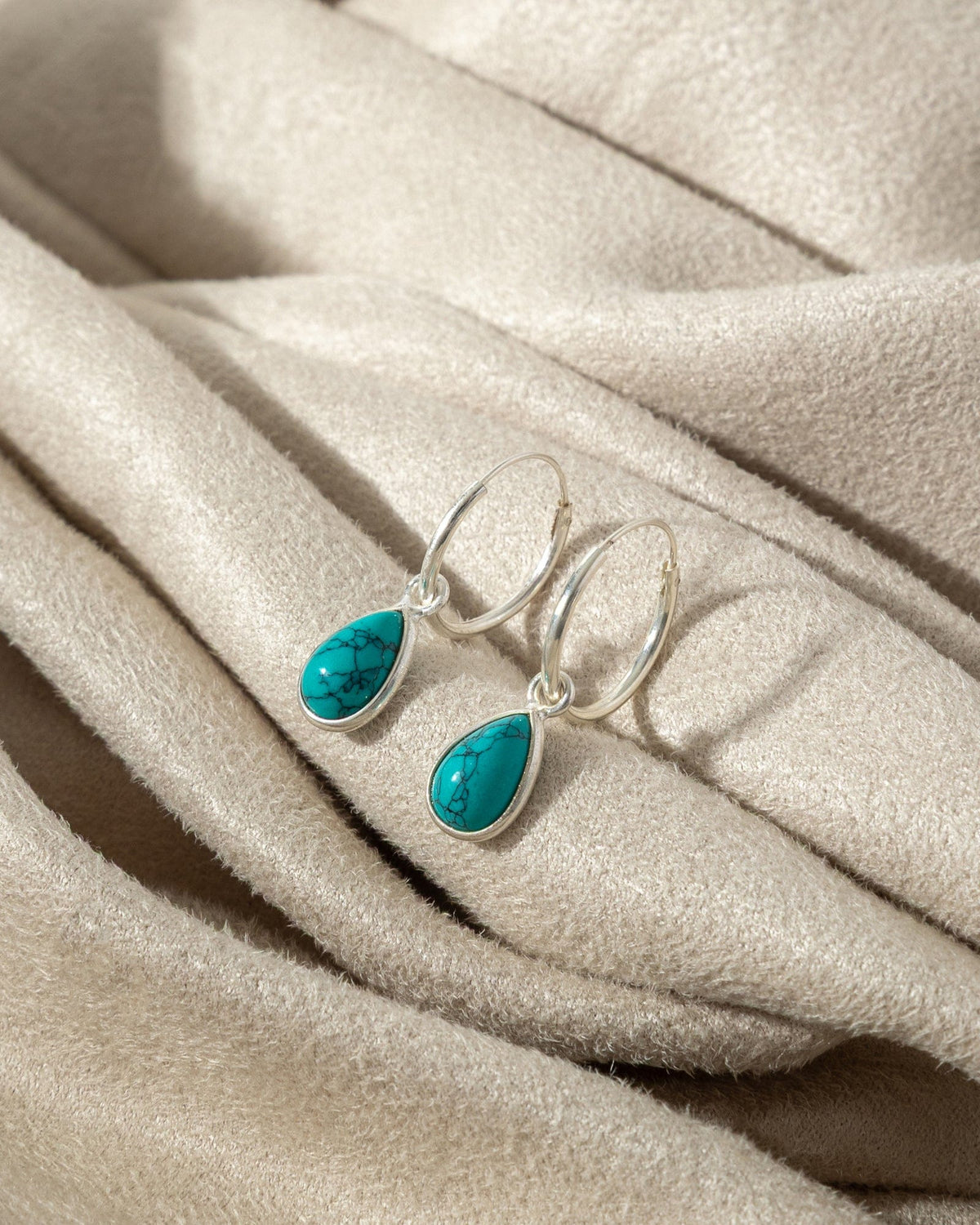 Sterling Silver Hoops with Gemstone Charm