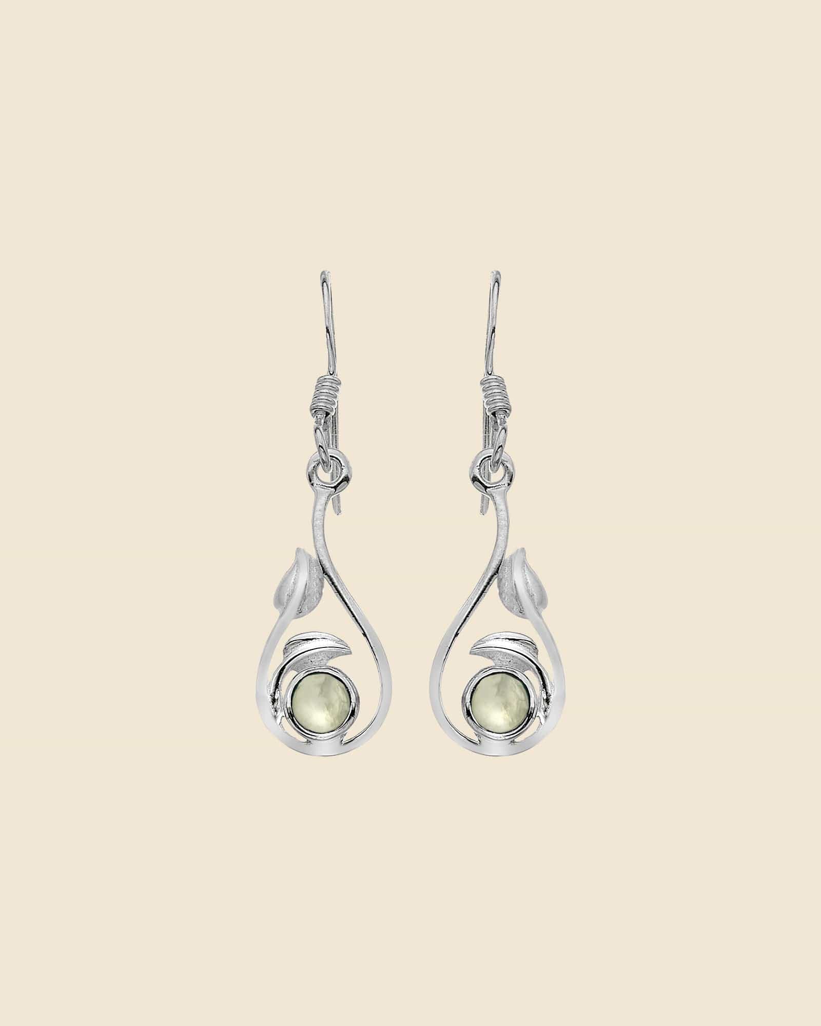 Sterling Silver and Gemstone Leaf Teardrop Earrings