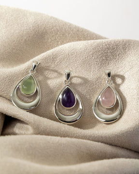 Sterling Silver and Gemstone Modern Open Loop Teardrop Pendant