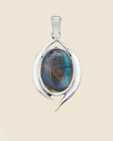 Modern Oval Sterling Silver and Polished Gemstone Pendant