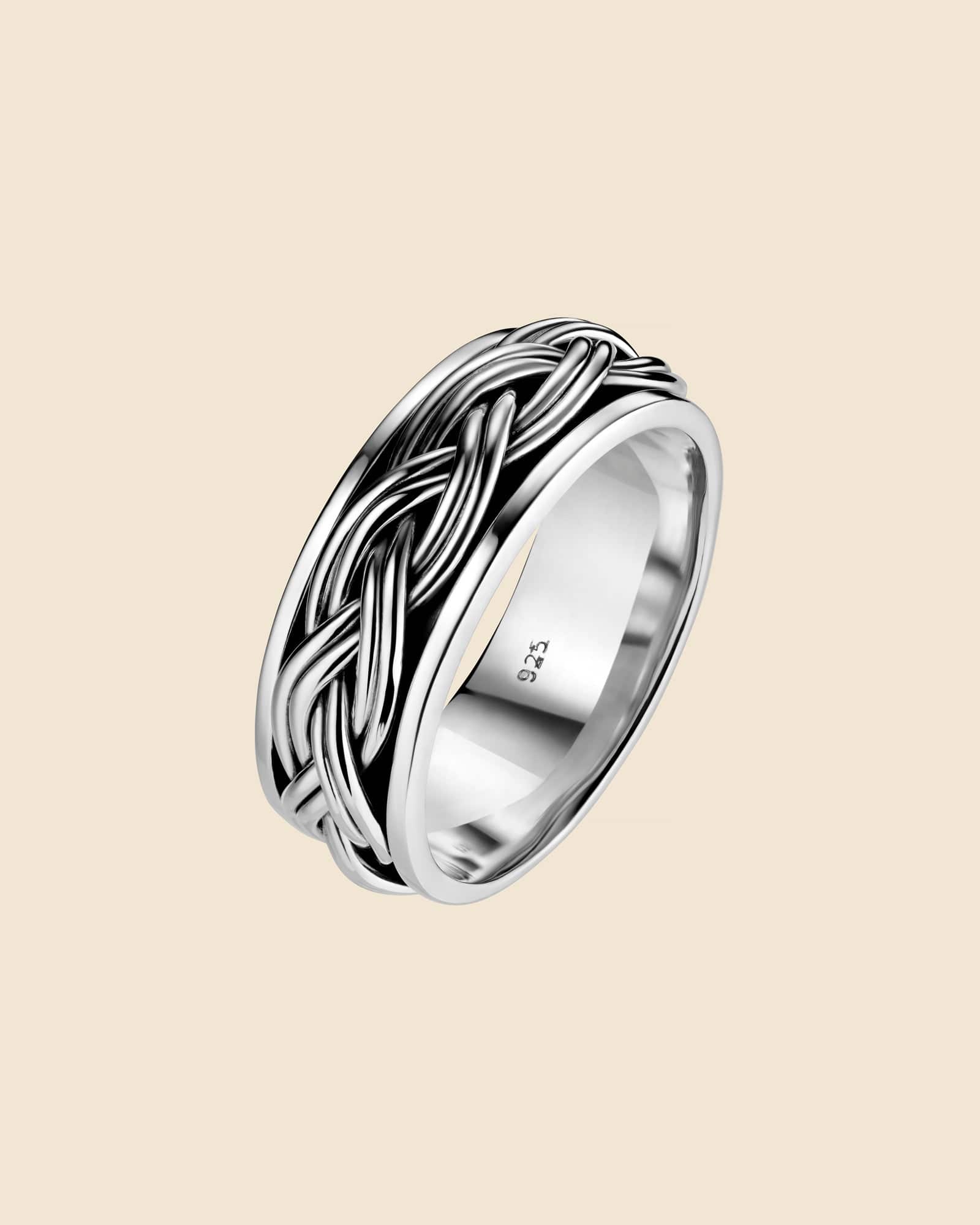Sterling Silver Oxidised Plaited Spinning Ring