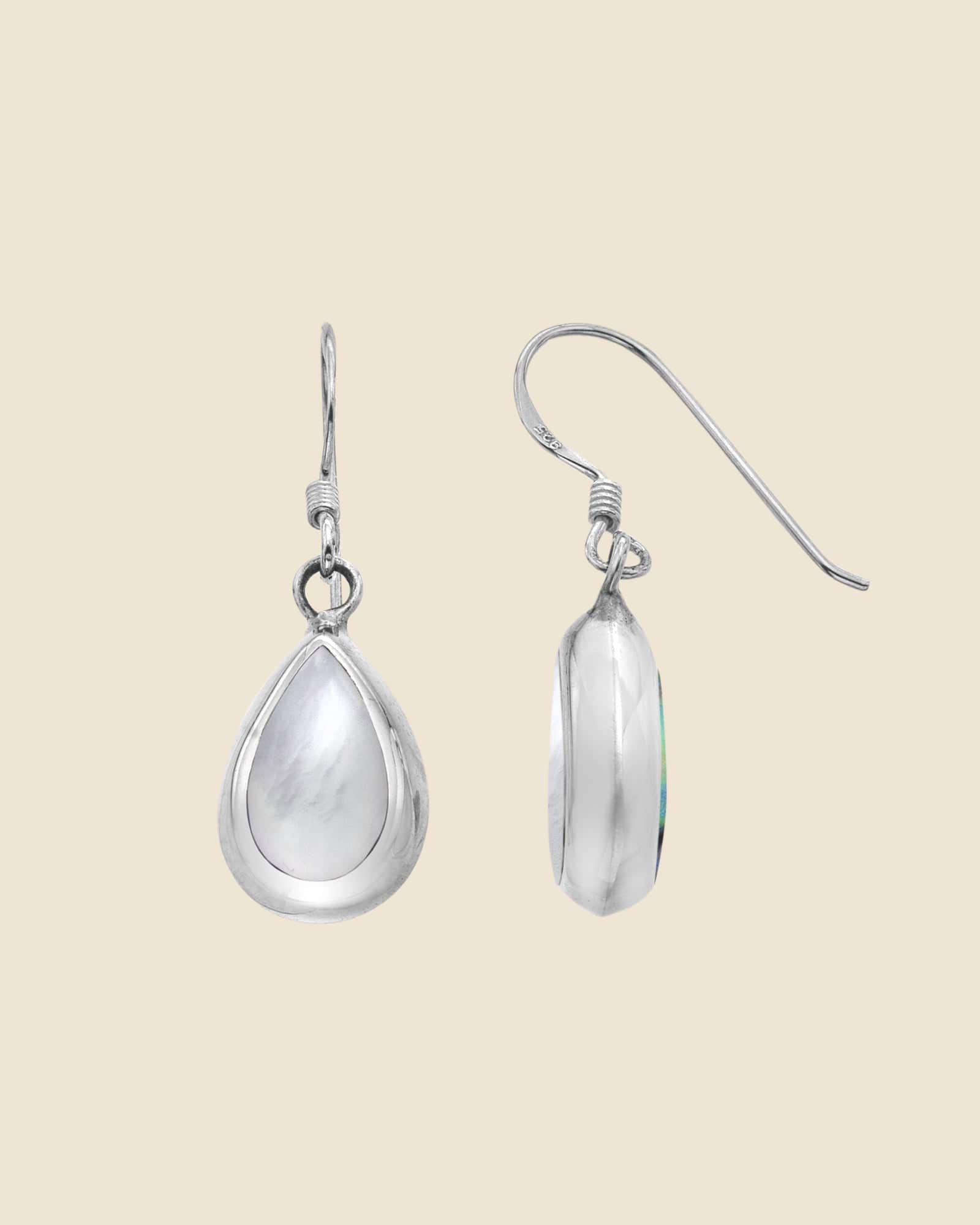 Sterling Silver Reversible Drop Earrings with Mother of Pearl and Paua Shell