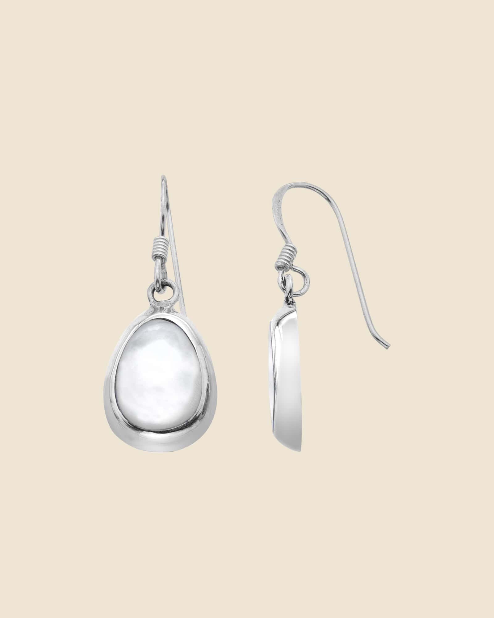 Sterling Silver and Mother of Pearl Organic Pebble Drop Earrings