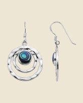 Sterling Silver and Paua Shell Hammered Ecliptic Drop Earrings