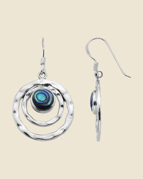 Sterling Silver and Paua Shell Hammered Ecliptic Drop Earrings