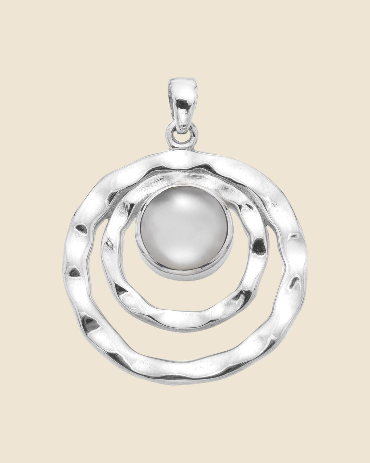 Sterling Silver and Mother of Pearl Hammered Ecliptic Pendant