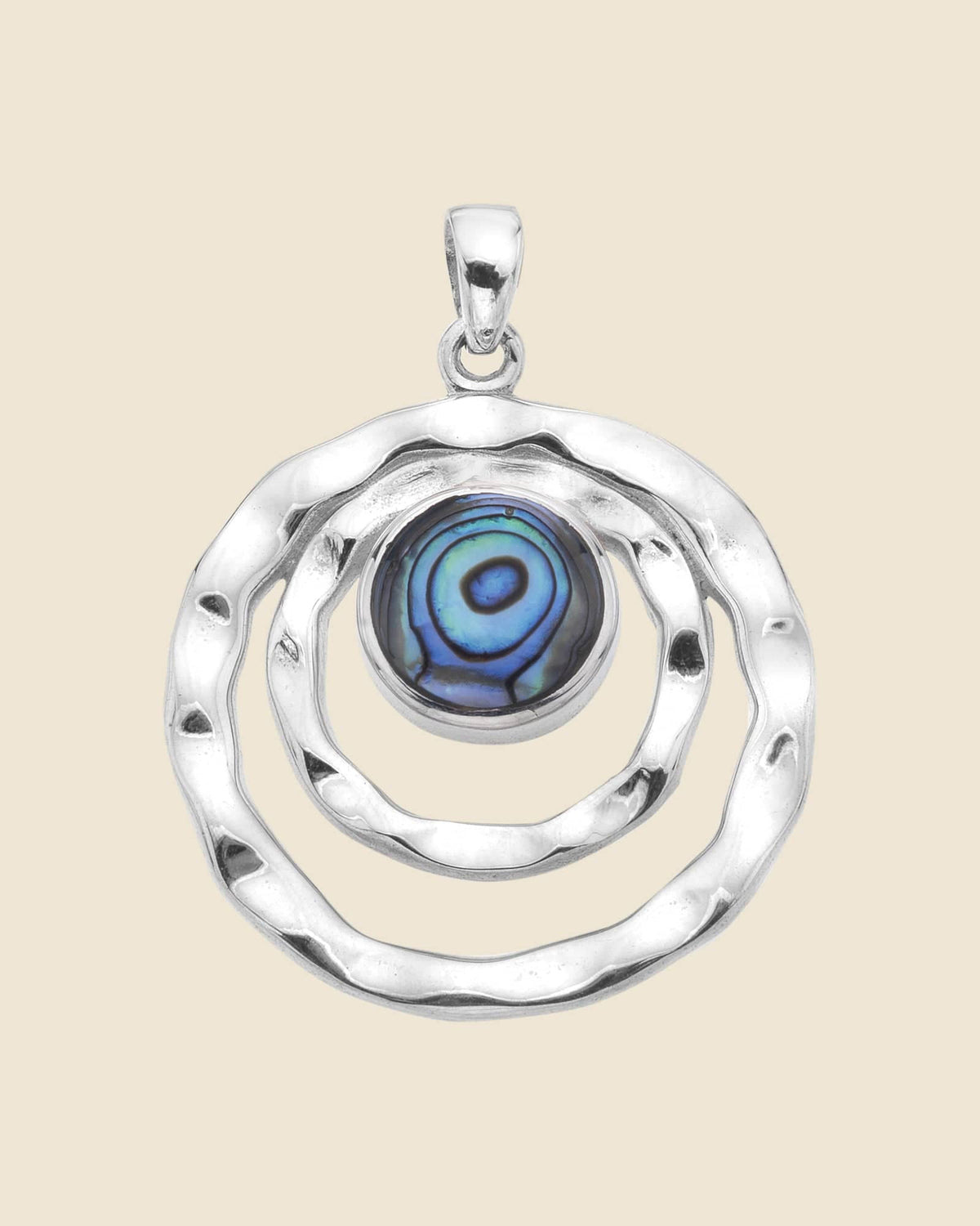 Sterling Silver and Paua Shell Hammered Ecliptic Pendant
