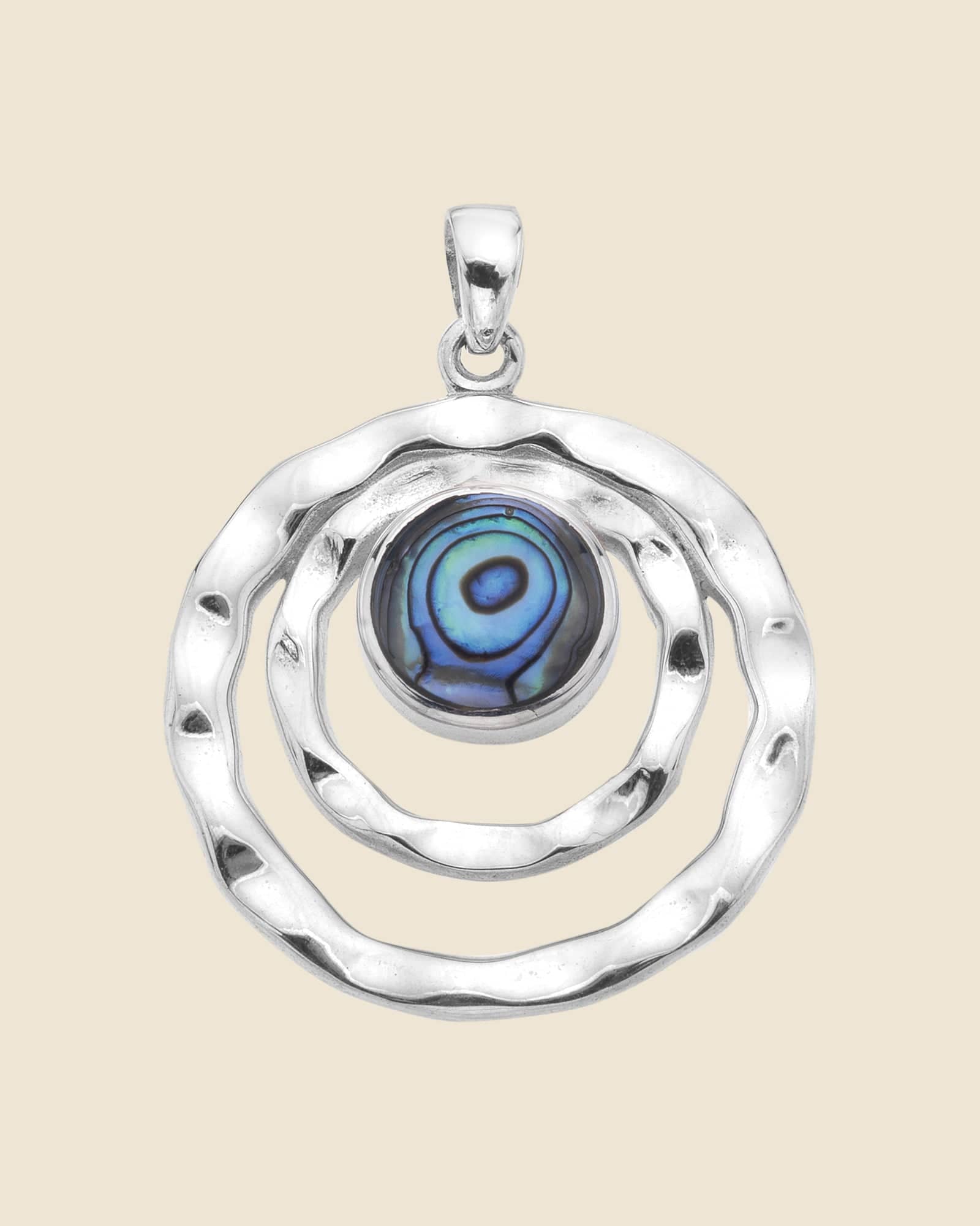 Sterling Silver and Paua Shell Hammered Ecliptic Pendant
