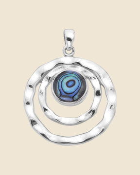 Sterling Silver and Paua Shell Hammered Ecliptic Pendant