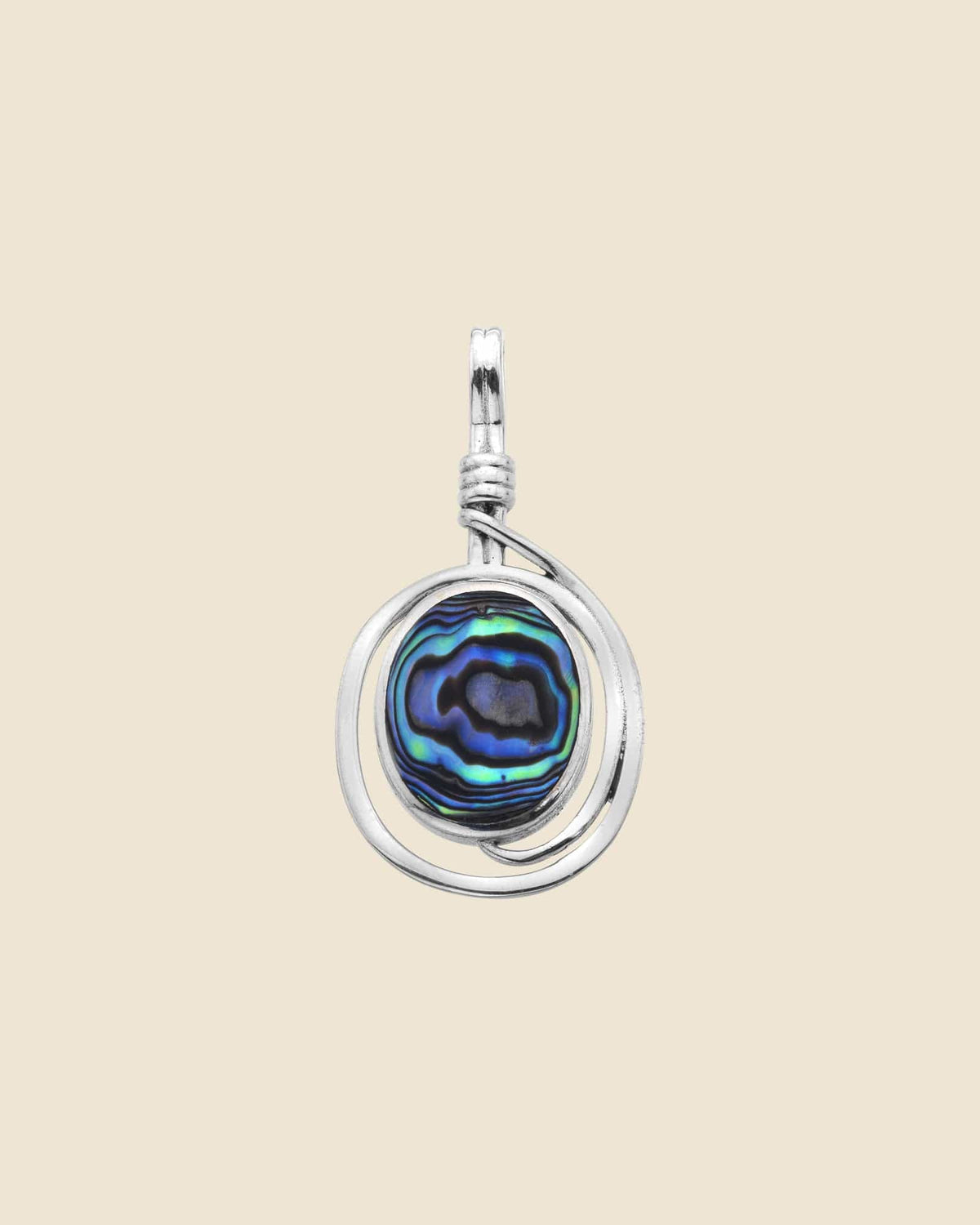 Sterling Silver and Paua Shell Ecliptical Frame Pendant