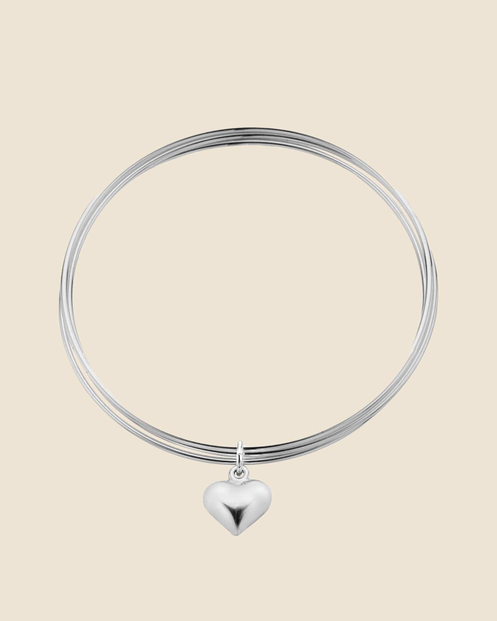 Sterling Silver Russian Wedding Bangle with Heart Charm