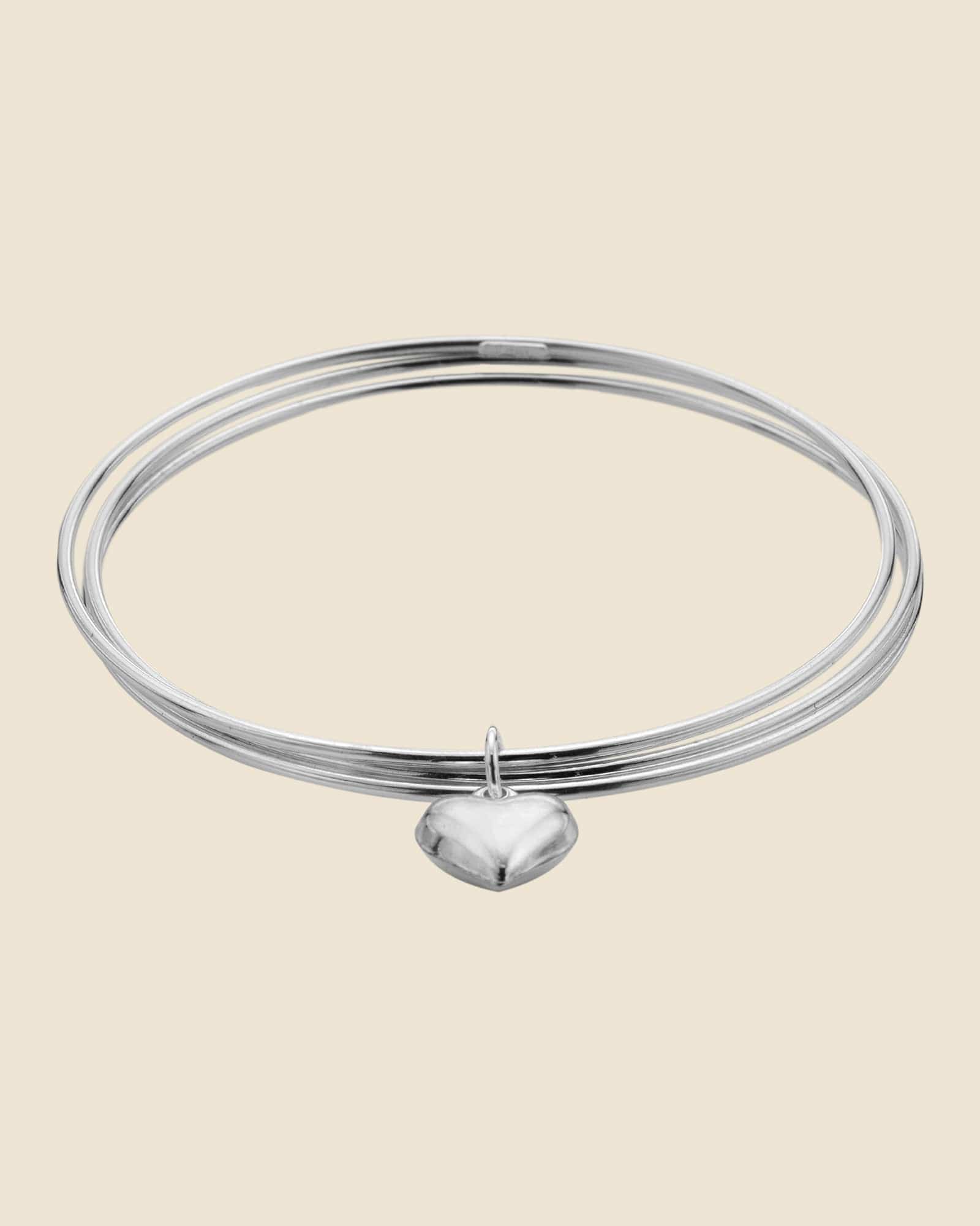 Sterling Silver Russian Wedding Bangle with Heart Charm