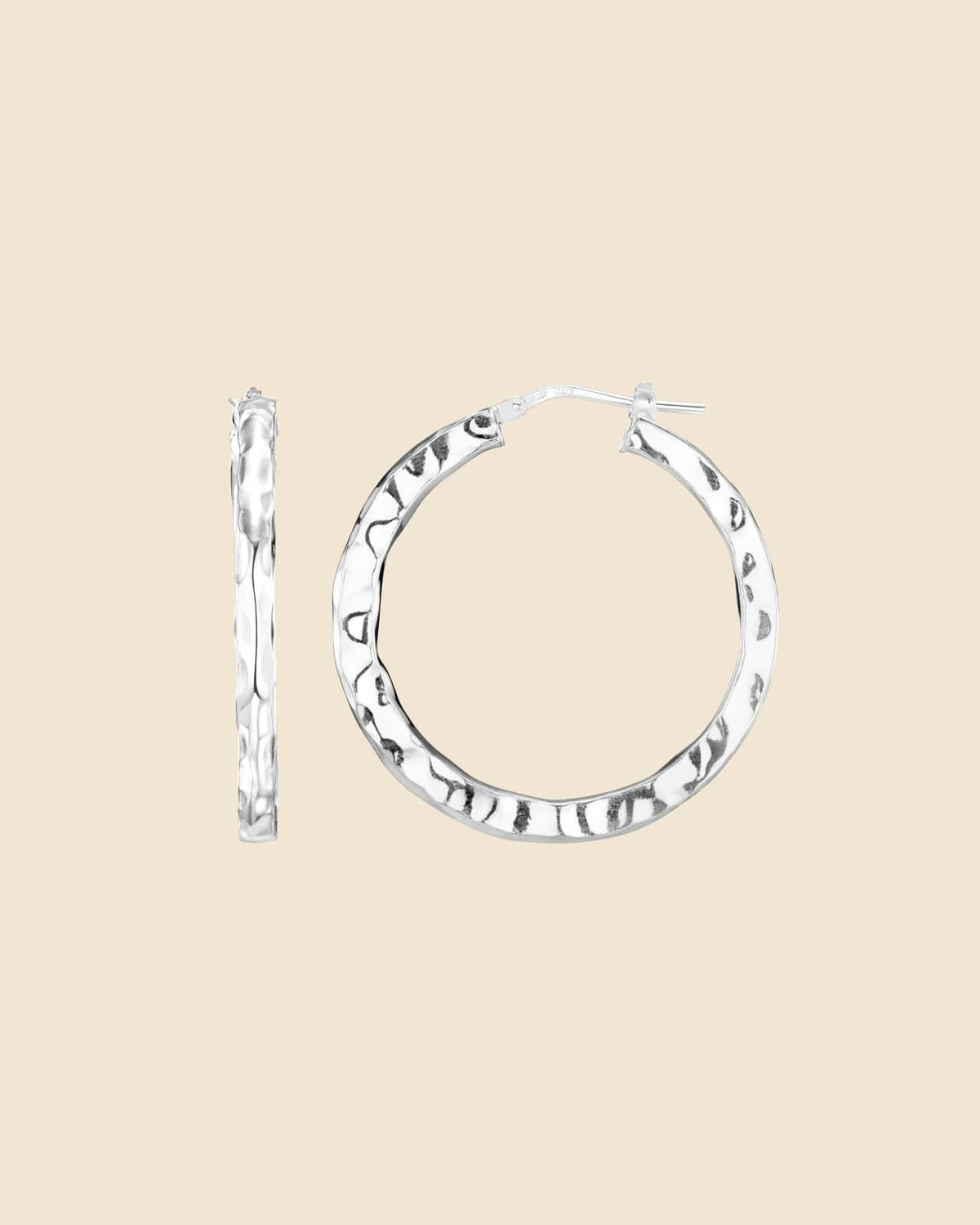 Sterling Silver Large Super Shiny Hammered Hoops
