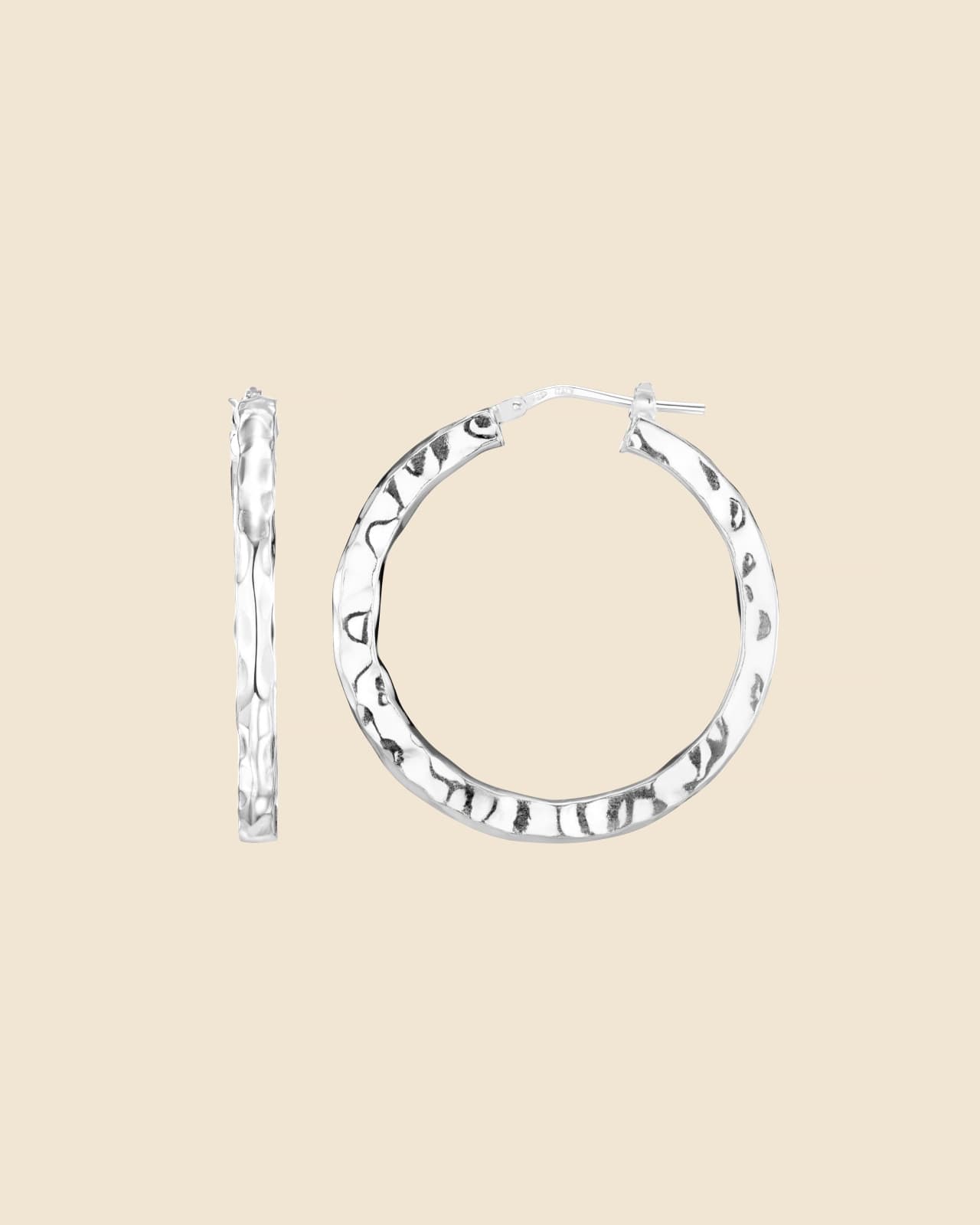 Sterling Silver Large Super Shiny Hammered Hoops