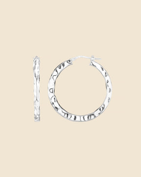 Sterling Silver Large Super Shiny Hammered Hoops