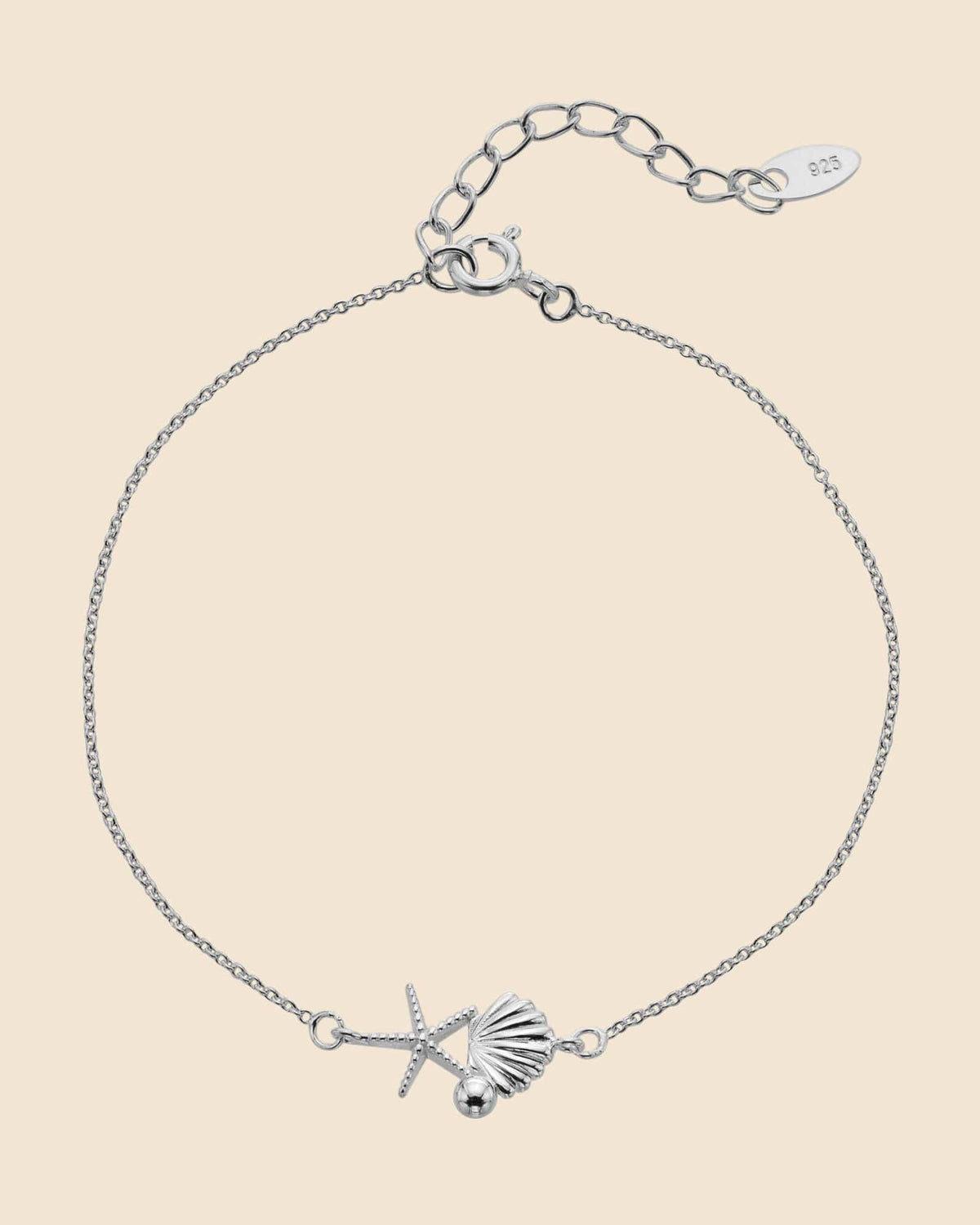 Sterling Silver Starfish and Scallop Charm Bracelet